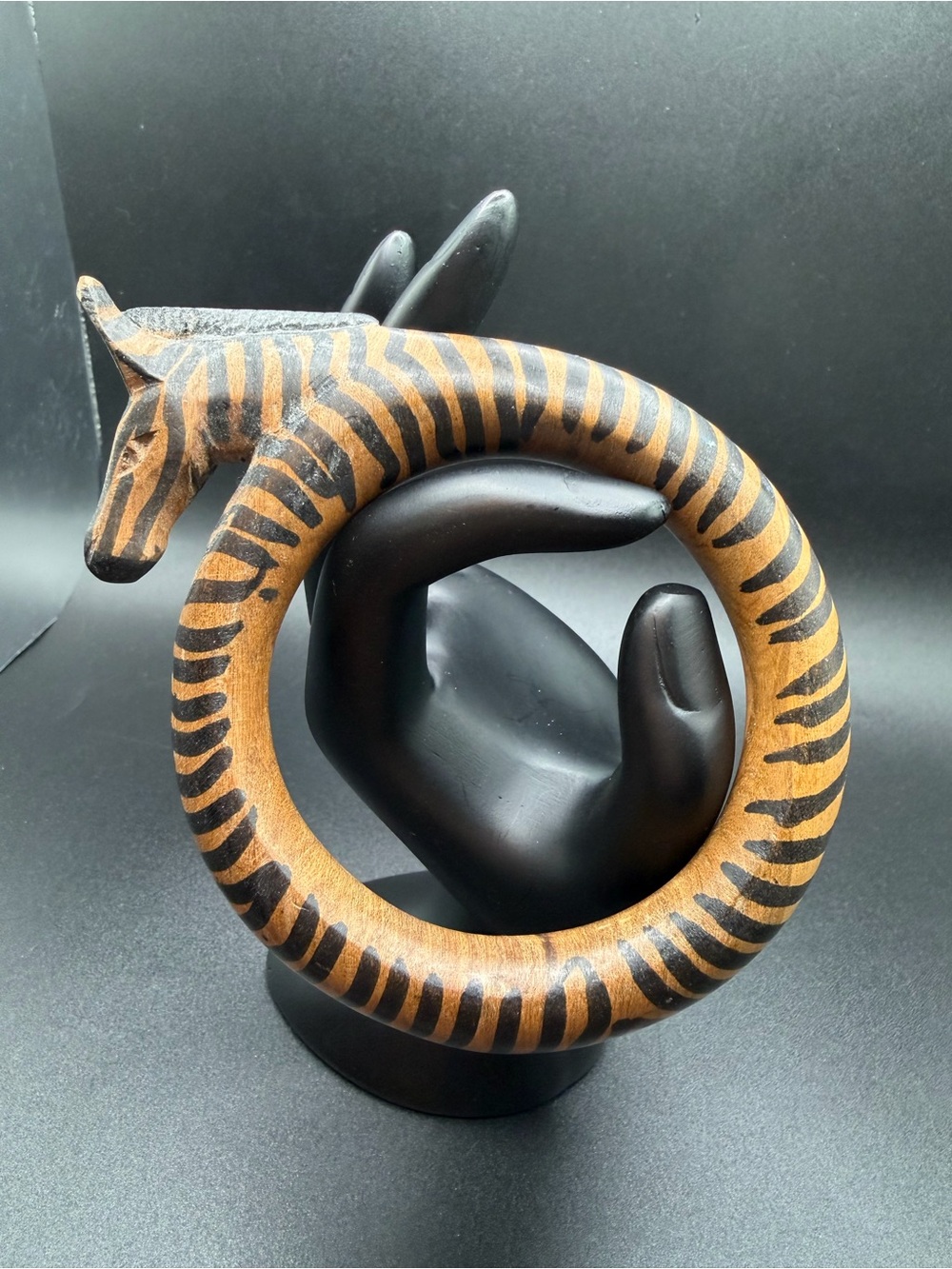 Vintage Zebra Carved Animal Wooden Bangle Bracelet #C307 size 7.75 large